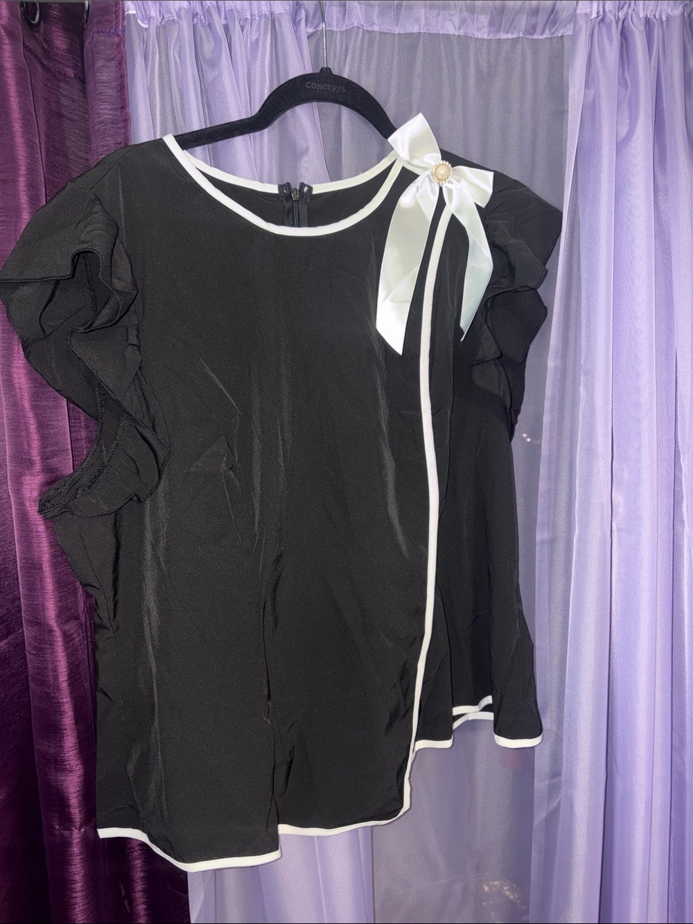 SHEIN Black Top with White Bow Trim